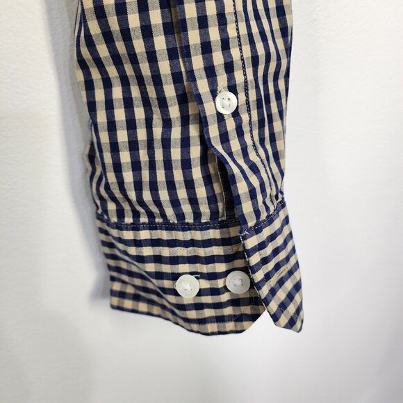 Nautica Mens Shirt Large Classic Fit Long Sleeve Button Up Pocket Blue Tan Check - Picture 6 of 10